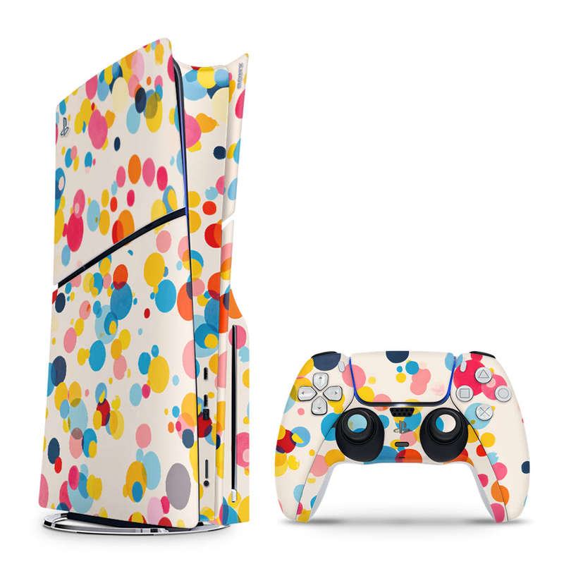 Decal Skin Sticker Compatible with PS5 Slim: Vibrant Polka Dots