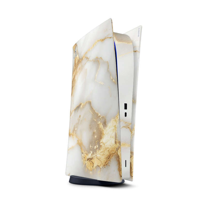 Decal Sticker Skin For PS5 Digital: White Gold Vein Marble