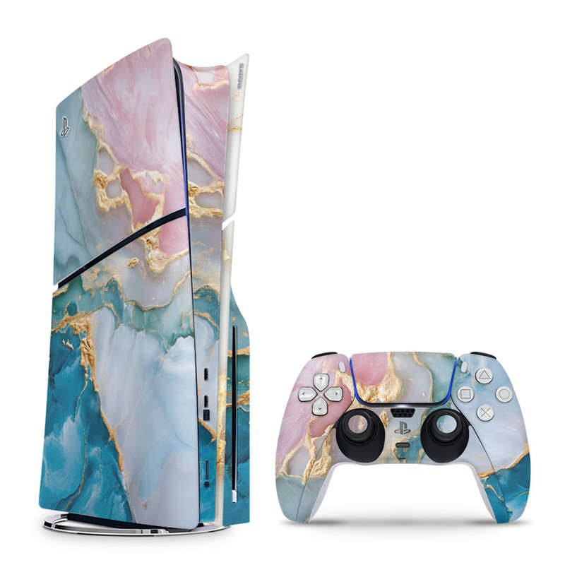 Decal Skin Sticker Compatible with PS5 Slim: Vibrant Marbled Gold