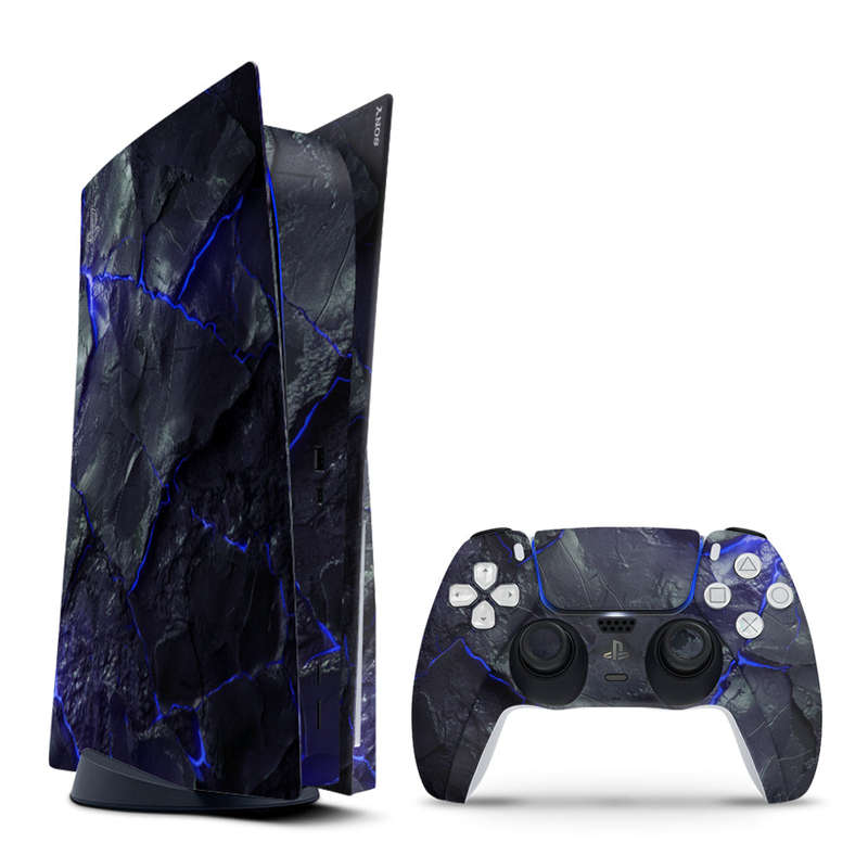 Decal Skin Sticker Compatible with PS5: Carbon Rock Glow Blue