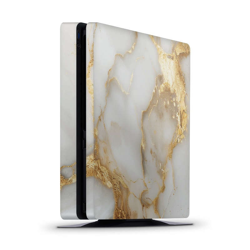 Decal Skin Sticker for PS4 Slim: White Gold Vein Marble