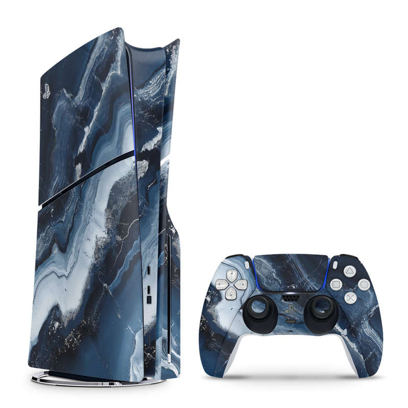 Decal Skin Sticker Compatible with PS5 Slim: Abstract Marble Blue