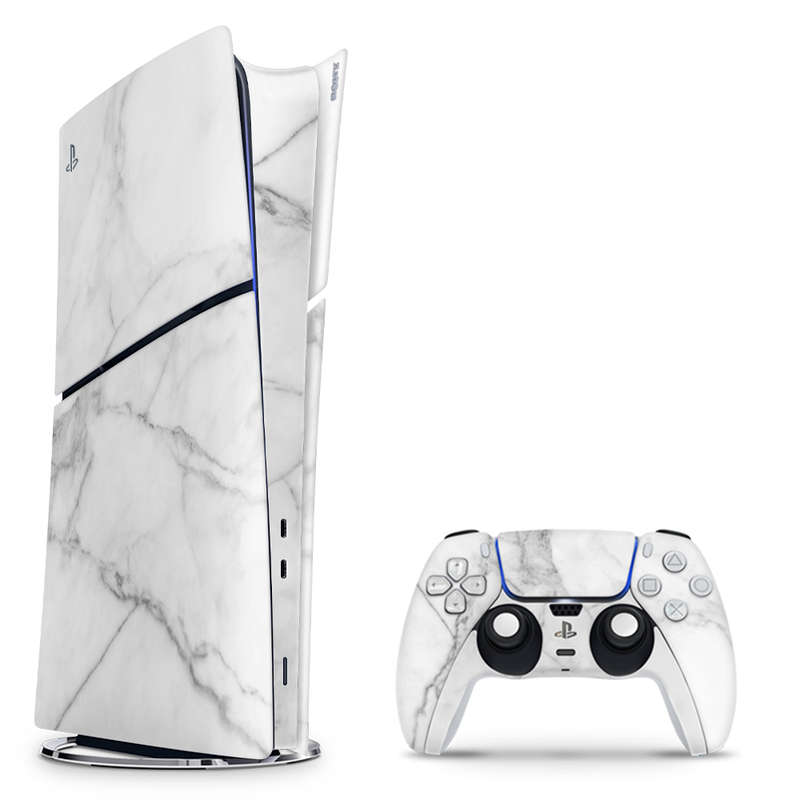 SkinNit Decal Sticker Skin For PS5 Slim Digital : White Marble