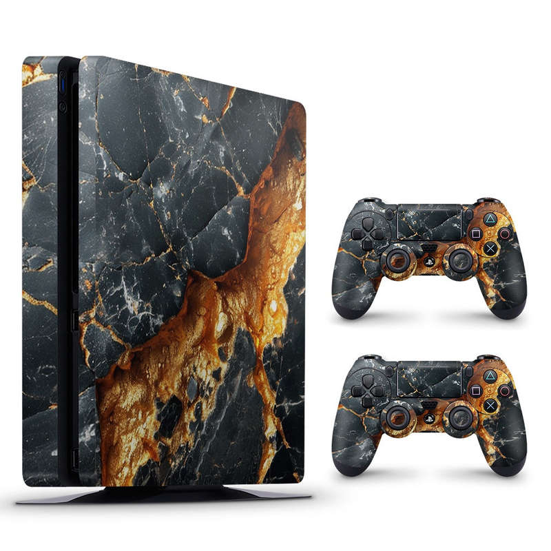 Decal Skin Sticker for PS4 Slim: Carbon Stone Gold