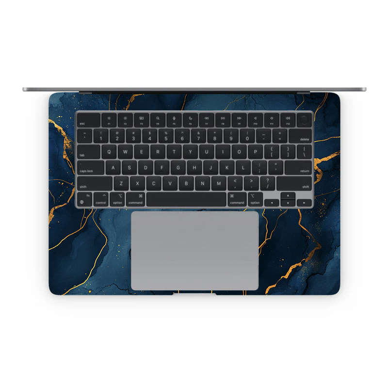 Apple MacBook Decal Skin Sticker: Dark Blue Marble Gold Veins