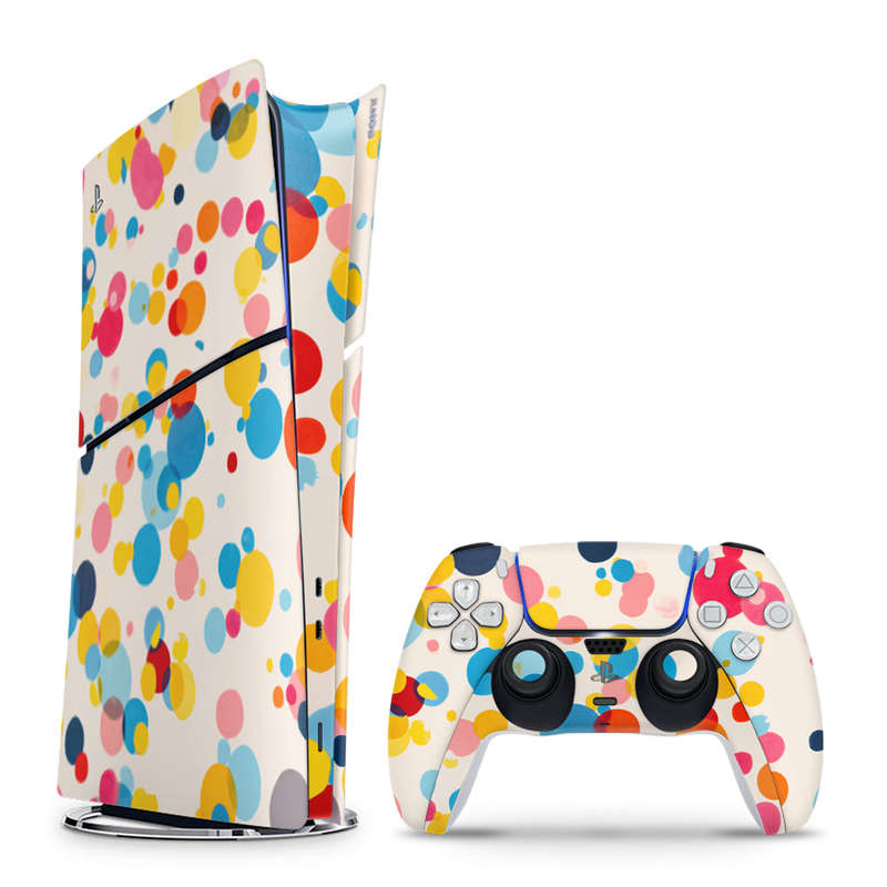 Decal Skin Sticker Compatible with PS5 Slim Digital (No Disk): Vibrant Polka Dots