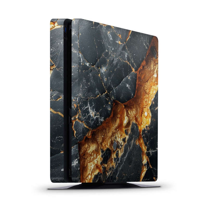 Decal Skin Sticker for PS4 Slim: Carbon Stone Gold