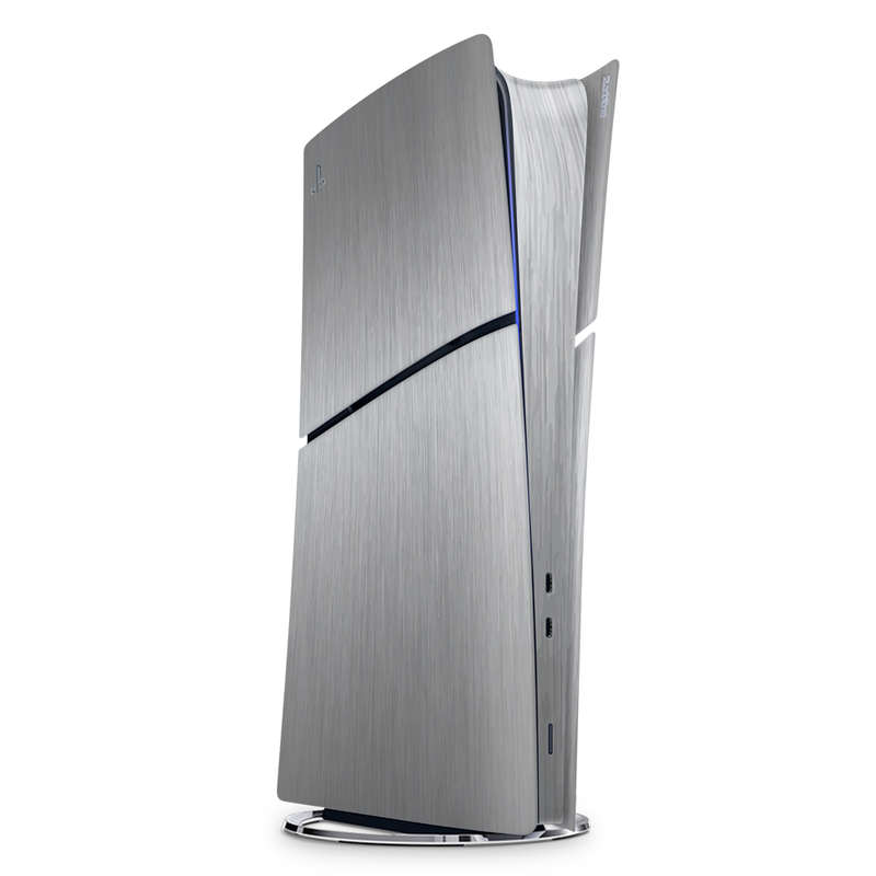 SkinNit Decal Sticker Skin For PS5 Slim Digital : Brushed Steel (Textured)