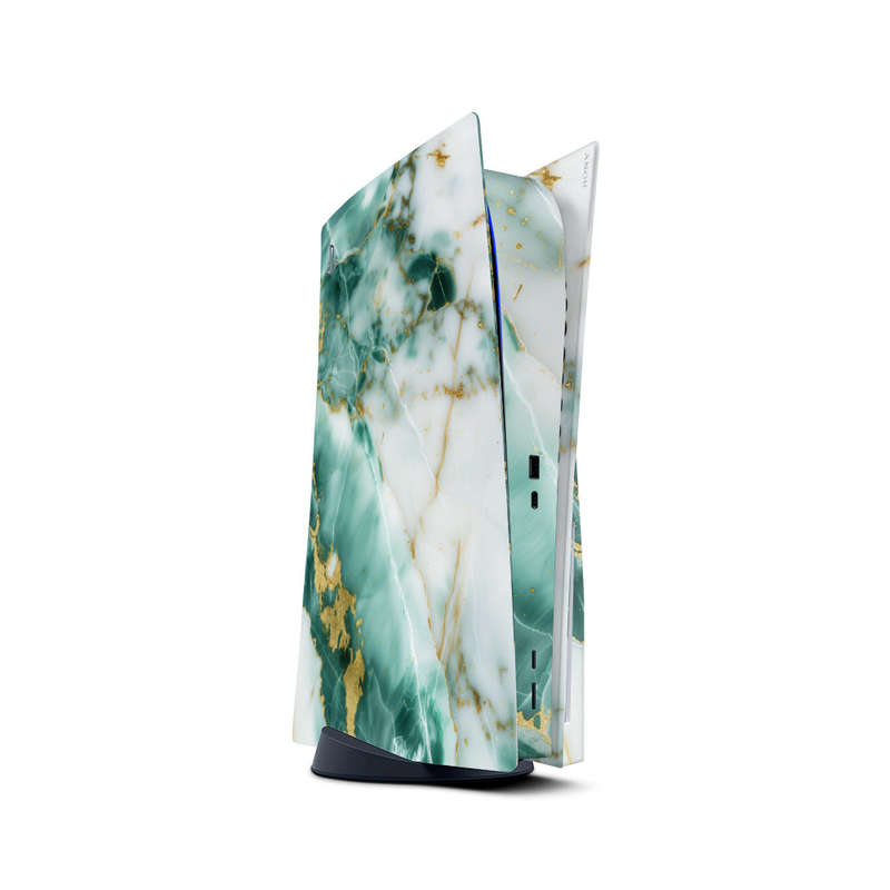Decal Skin Sticker Compatible with PS5: Marble Emerald Gold