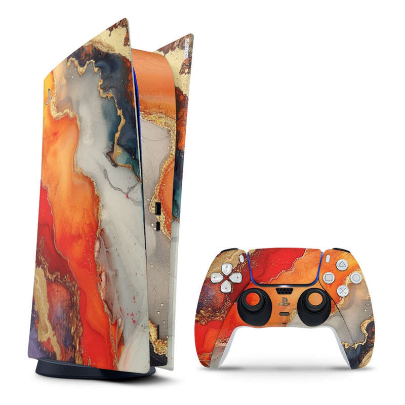 Decal Sticker Skin For PS5 Digital: Vivid Marble Burst Gold