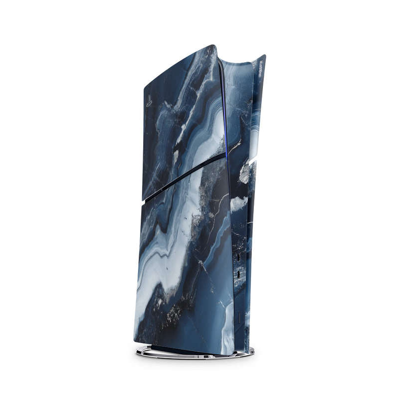 Decal Skin Sticker Compatible with PS5 Slim Digital (No Disk): Abstract Marble Blue