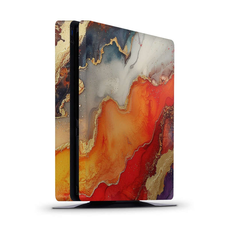 Decal Skin Sticker for PS4 Slim: Vivid Marble Burst Gold