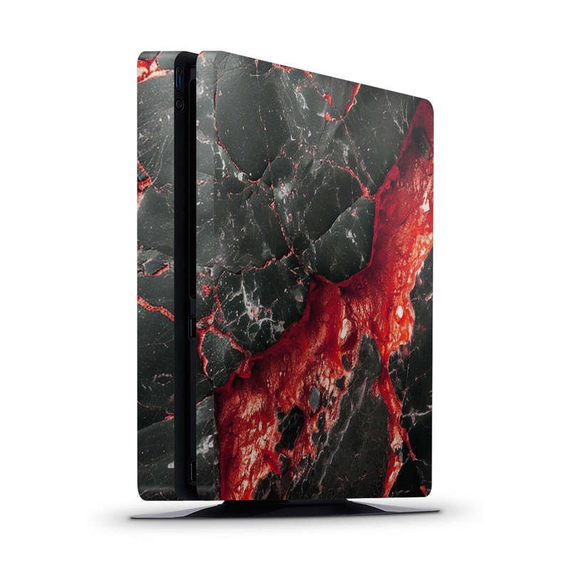 Decal Skin Sticker for PS4 Slim: Carbon Stone Red