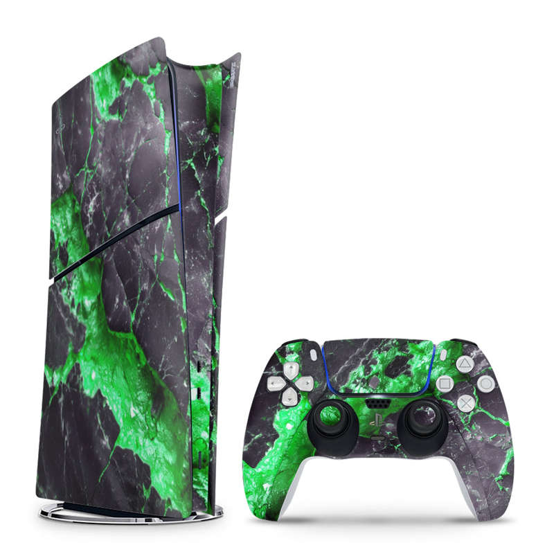 Decal Skin Sticker Compatible with PS5 Slim Digital (No Disk): Carbon Stone Green