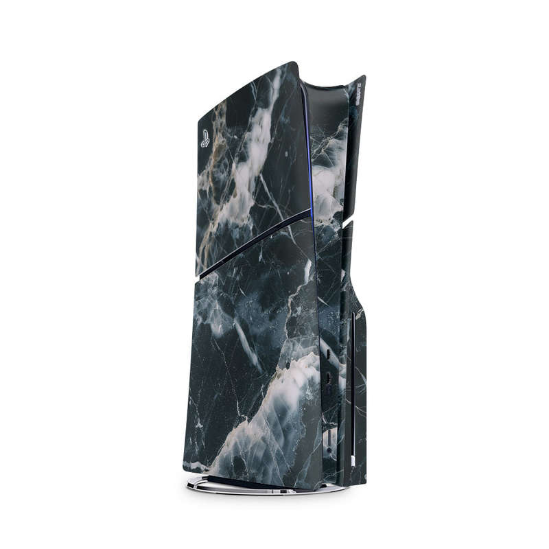 Decal Skin Sticker Compatible with PS5 Slim: Marble White & Black