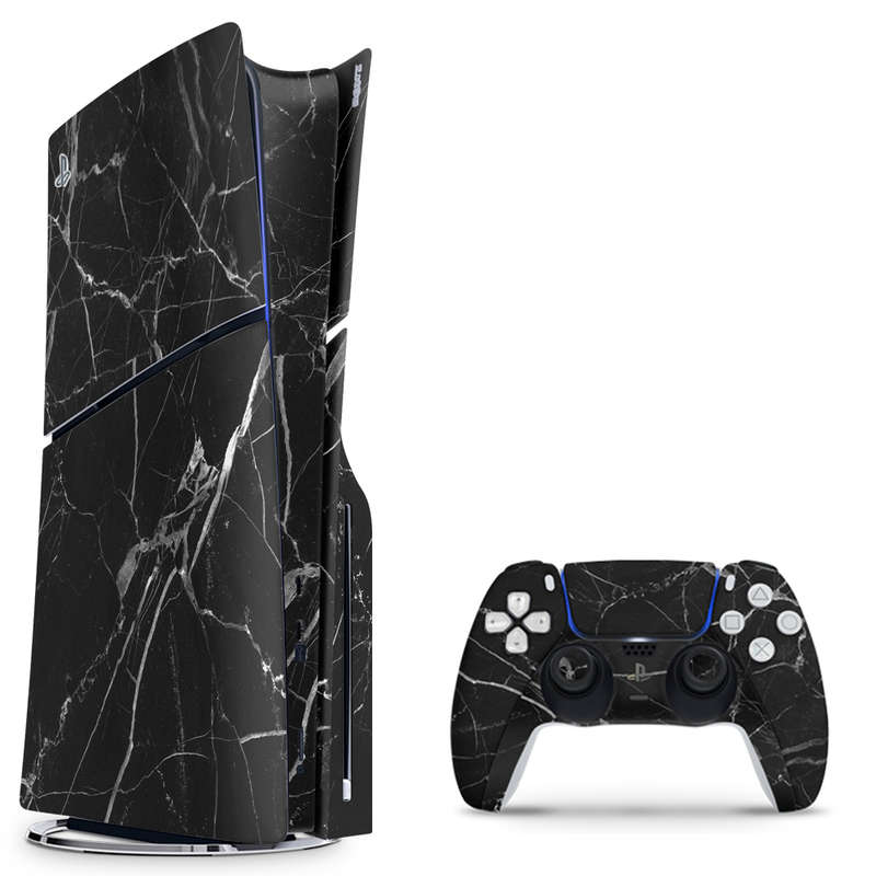 SkinNit Decal Sticker Skin For PS5 Slim : Black Marble