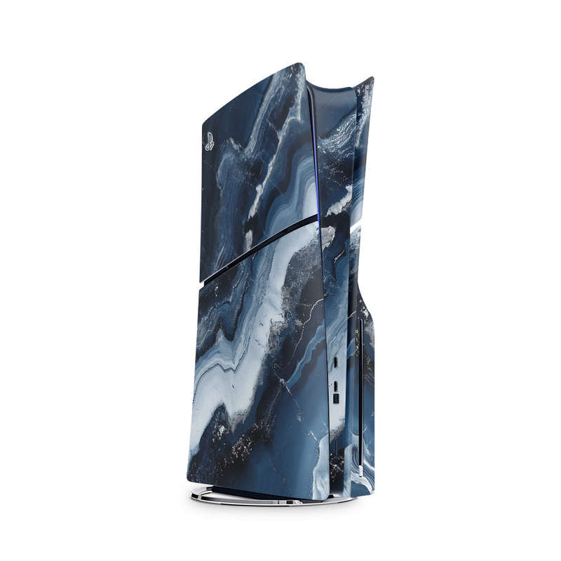 Decal Skin Sticker Compatible with PS5 Slim: Abstract Marble Blue
