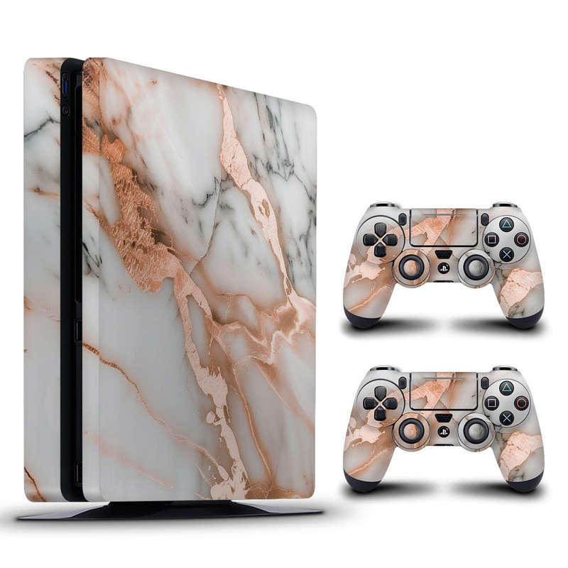 Decal Skin Sticker for PS4 Slim: Marble Rose Gold Accents