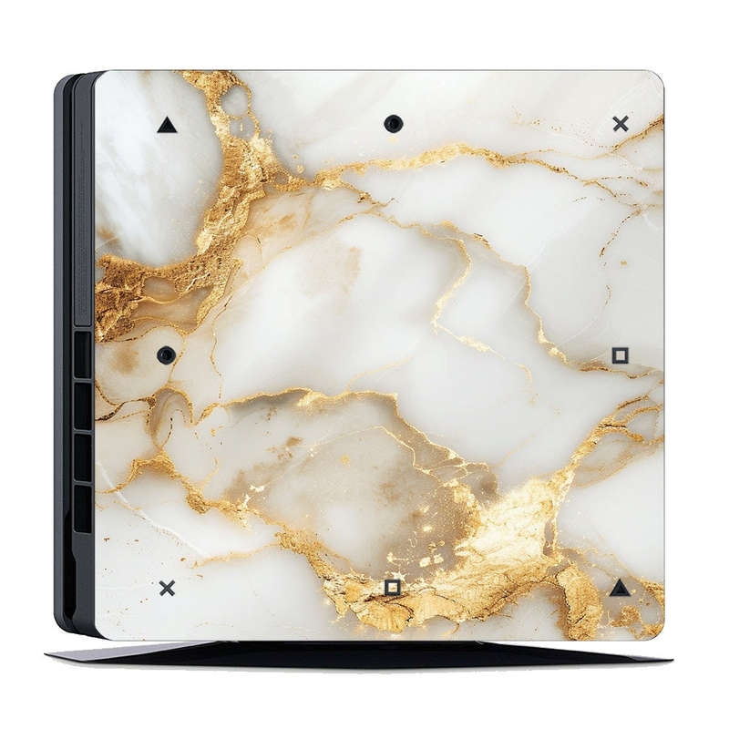 Decal Skin Sticker for PS4 Slim: White Gold Vein Marble