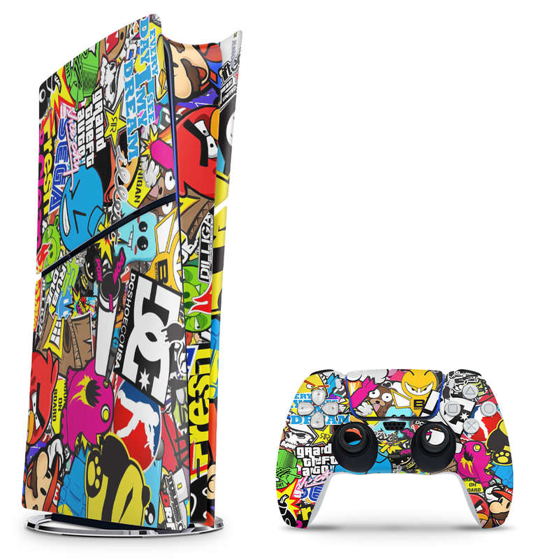 SkinNit Decal Sticker Skin For PS5 Slim Digital: Sticker Bomb
