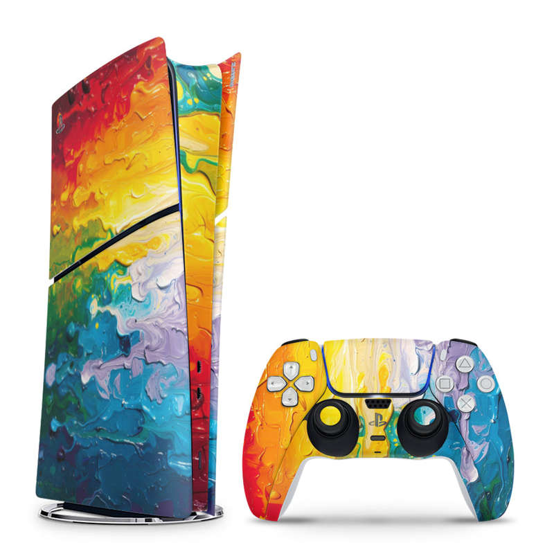 Decal Skin Sticker Compatible with PS5 Slim Digital (No Disk): Vibrant Rainbow Melt
