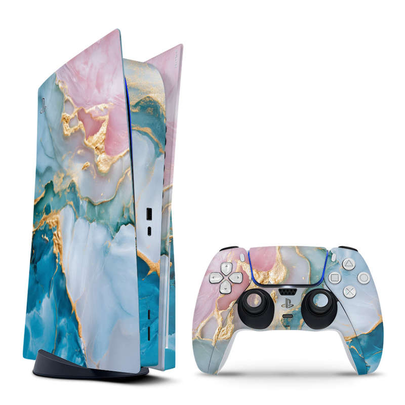 Decal Skin Sticker Compatible with PS5: Vibrant Marbled Gold
