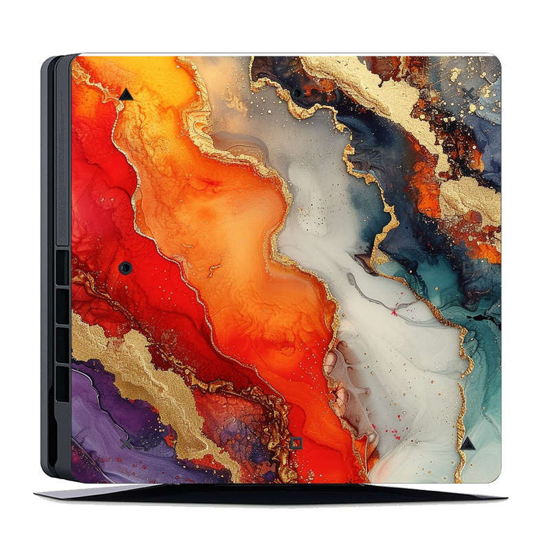 Decal Skin Sticker for PS4 Slim: Vivid Marble Burst Gold