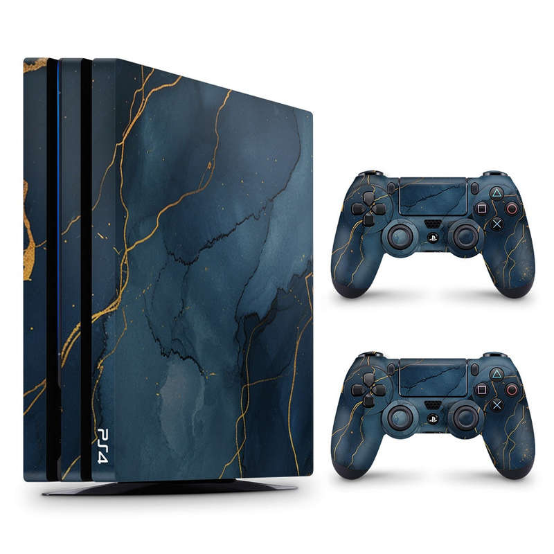 Decal Skin Sticker for PS4 Pro: Dark Blue Marble Gold Veins