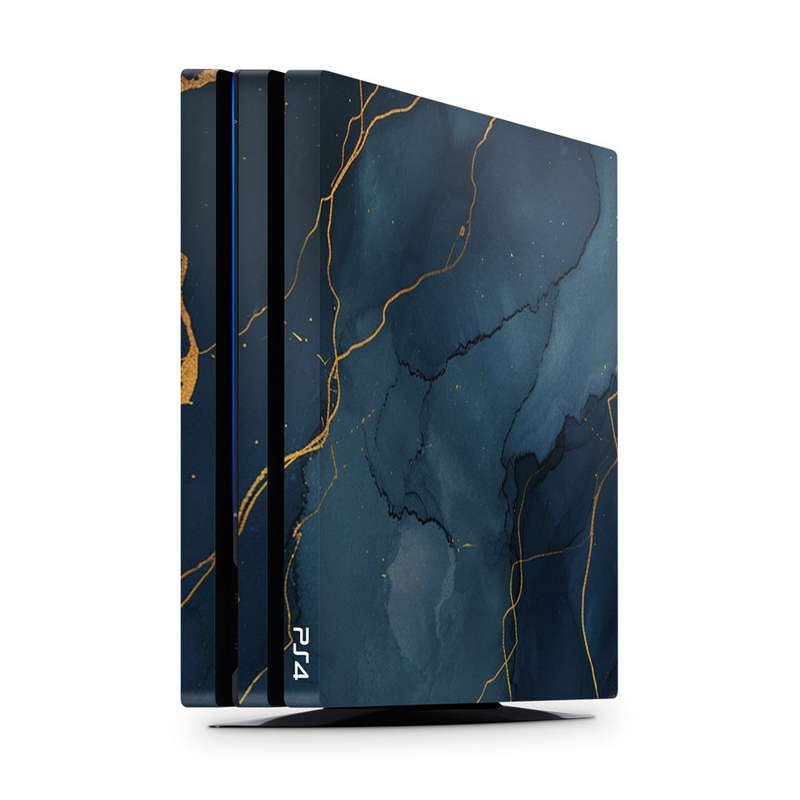 Decal Skin Sticker for PS4 Pro: Dark Blue Marble Gold Veins