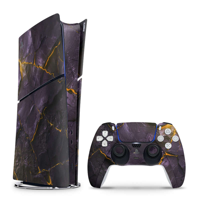 Decal Skin Sticker Compatible with PS5 Slim Digital (No Disk): Carbon Rock Glow Yellow