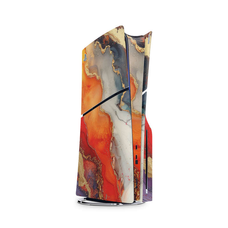 Decal Skin Sticker Compatible with PS5 Slim: Vivid Marble Burst Gold