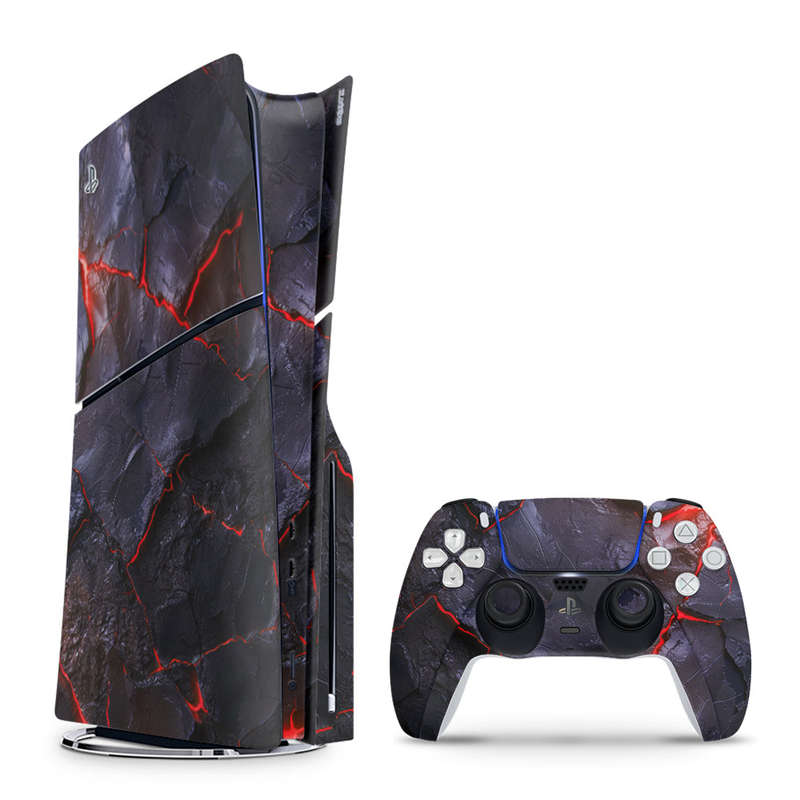 Decal Skin Sticker Compatible with PS5 Slim: Carbon Rock Glow Red