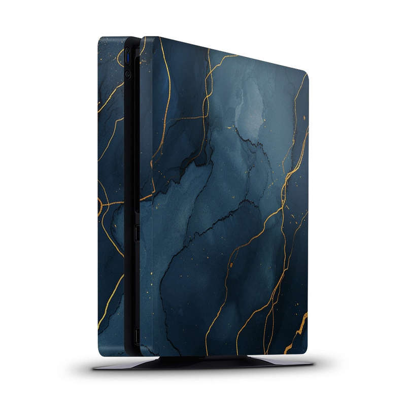 Decal Skin Sticker for PS4 Slim: Dark Blue Marble Gold Veins