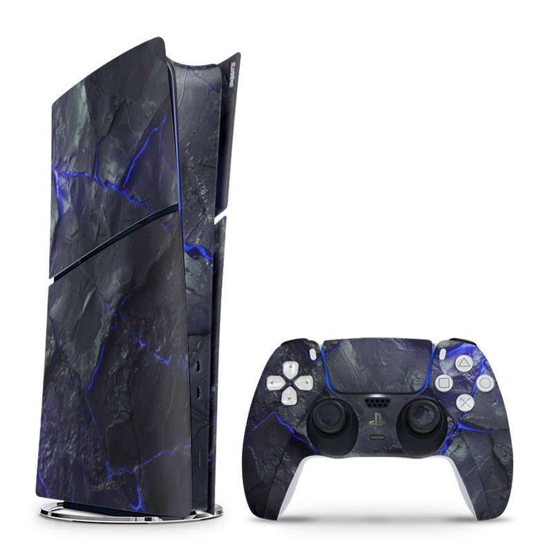 Decal Skin Sticker Compatible with PS5 Slim Digital (No Disk): Carbon Rock Glow Blue