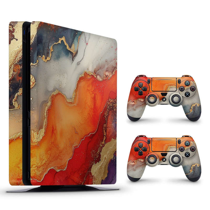 Decal Skin Sticker for PS4 Slim: Vivid Marble Burst Gold