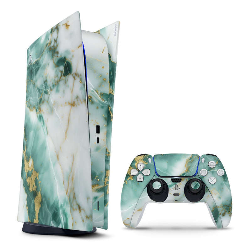 Decal Sticker Skin For PS5 Digital: Marble Emerald Gold