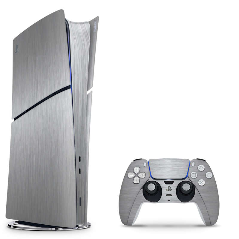 SkinNit Decal Sticker Skin For PS5 Slim Digital : Brushed Steel (Textured)