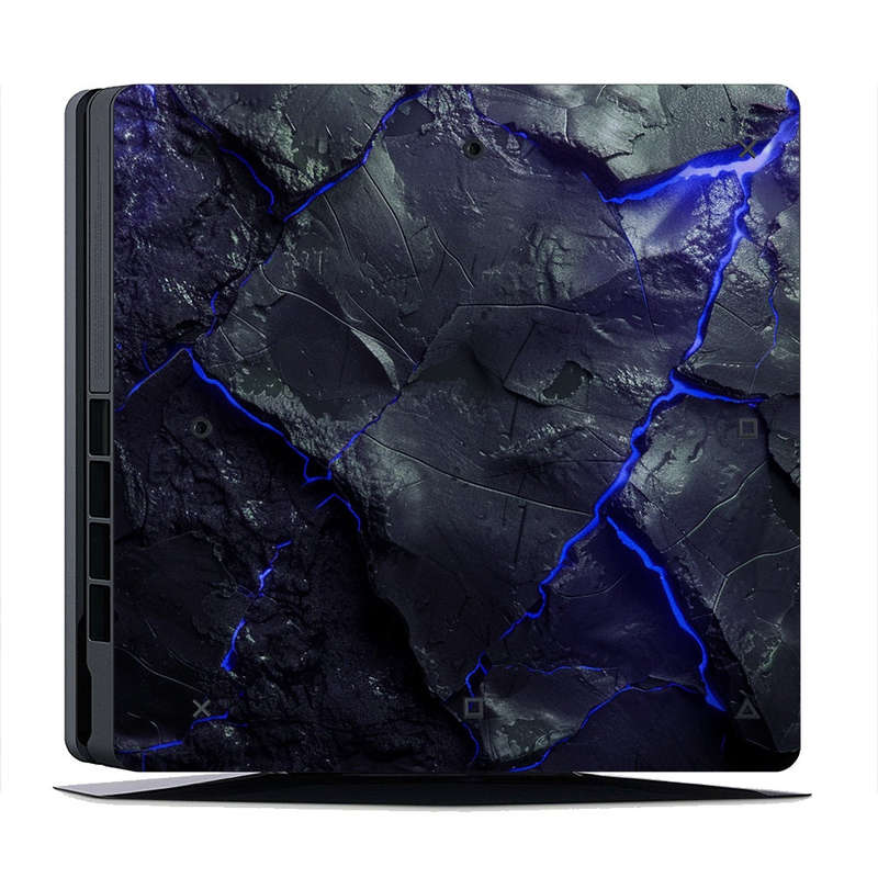 Decal Skin Sticker for PS4 Slim: Carbon Rock Glow Blue
