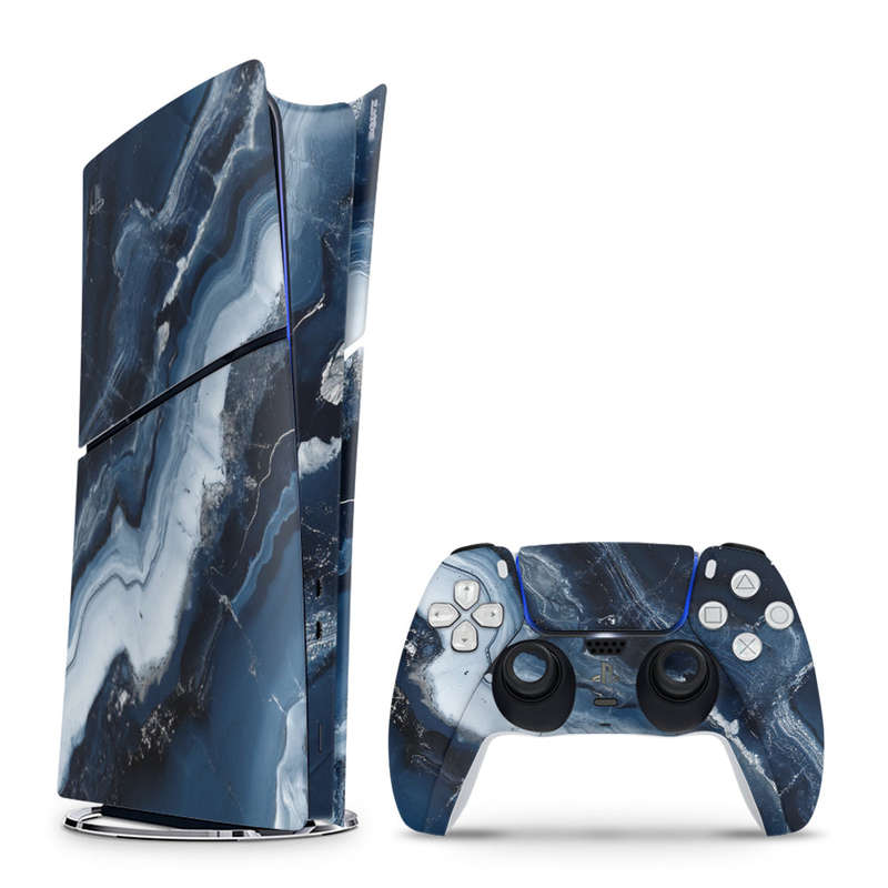 Decal Skin Sticker Compatible with PS5 Slim Digital (No Disk): Abstract Marble Blue