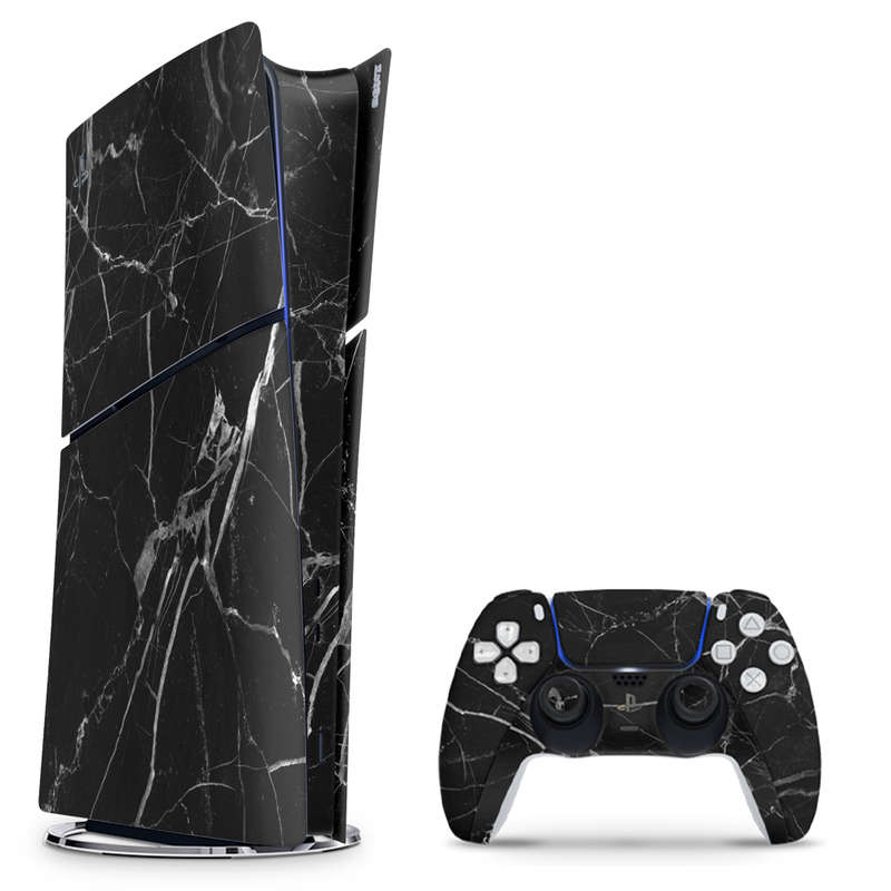 SkinNit Decal Sticker Skin For PS5 Slim Digital : Black Marble