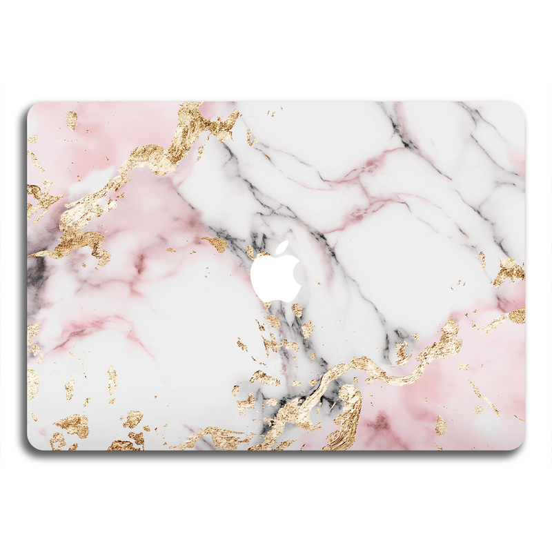 Apple MacBook Decal Skin Sticker: White and Light Pink Marble with Gold Foil
