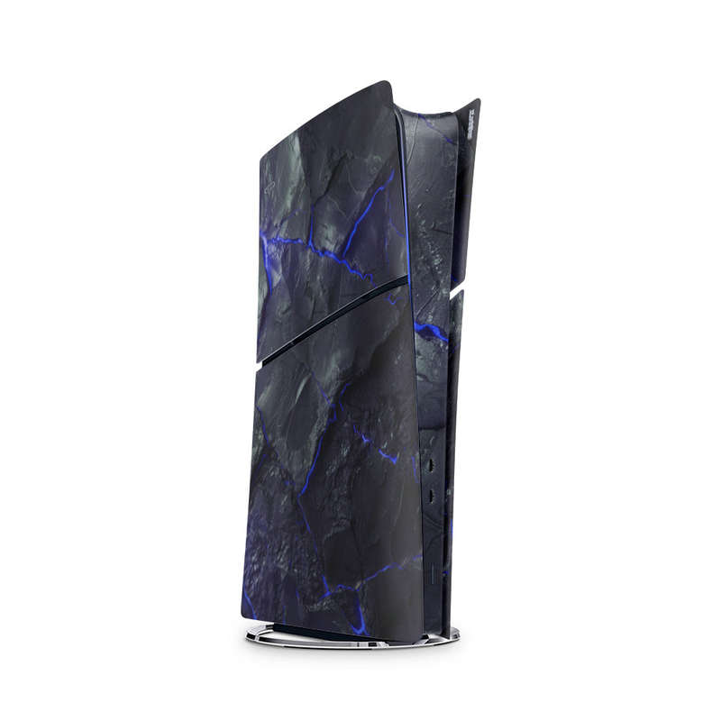 Decal Skin Sticker Compatible with PS5 Slim Digital (No Disk): Carbon Rock Glow Blue