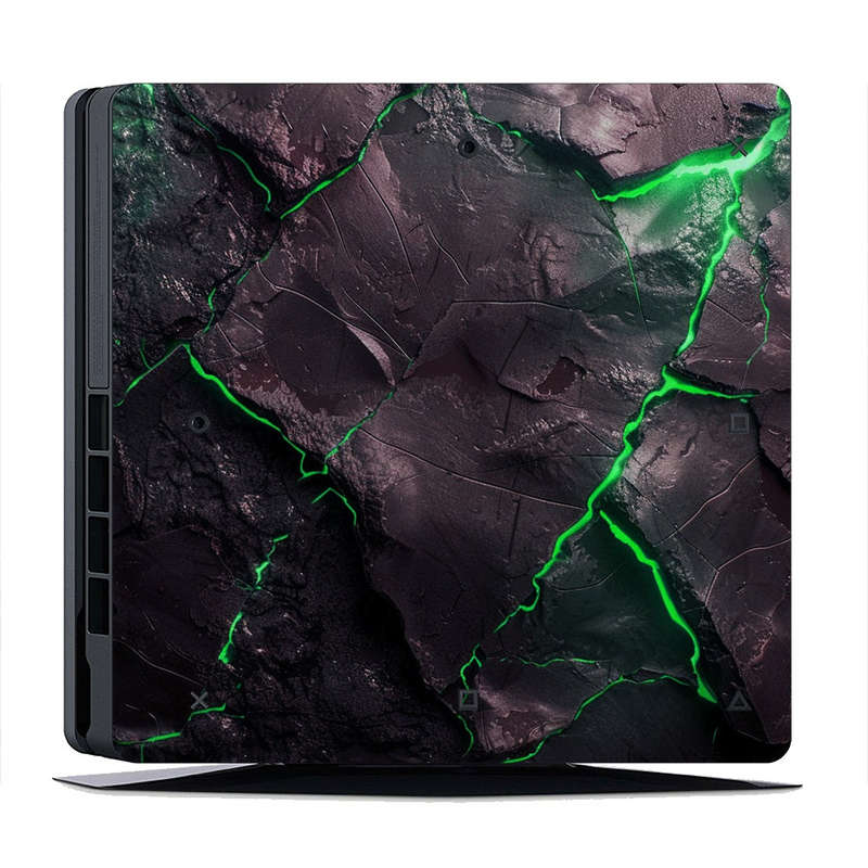 Decal Skin Sticker for PS4 Slim: Carbon Rock Glow Green
