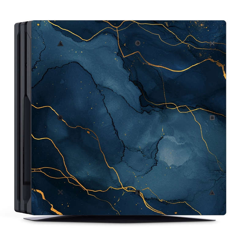 Decal Skin Sticker for PS4 Pro: Dark Blue Marble Gold Veins