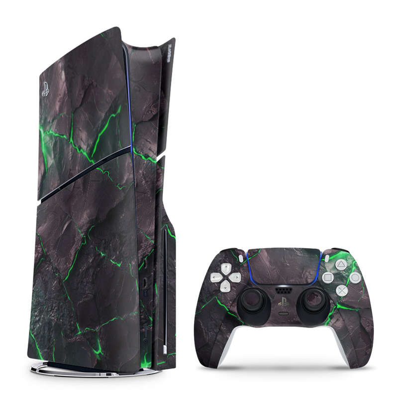 Decal Skin Sticker Compatible with PS5 Slim: Carbon Rock Glow Green