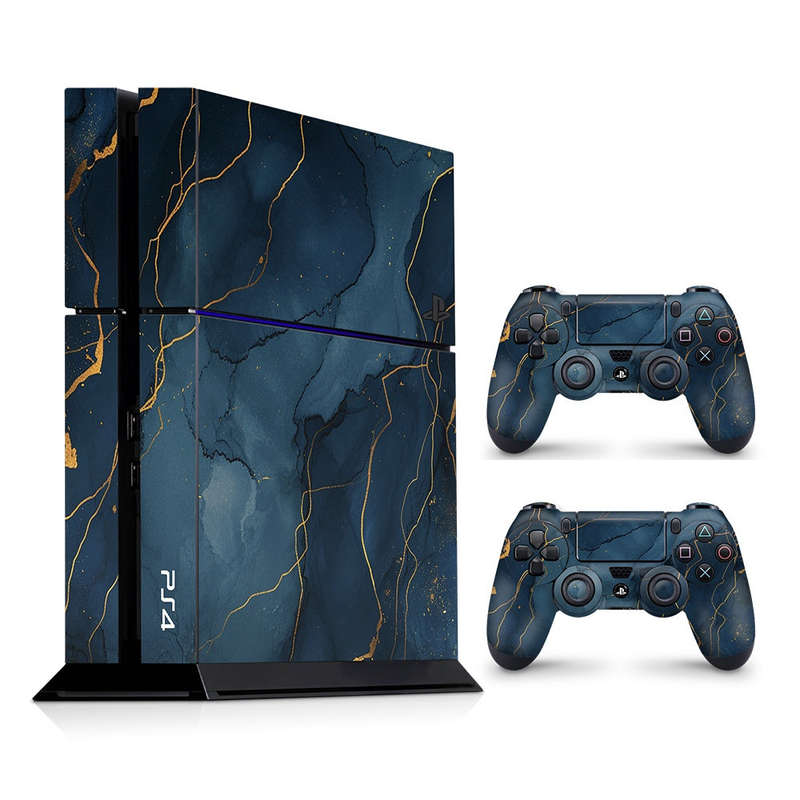 Decal Skin Sticker for PS4: Dark Blue Marble Gold Veins