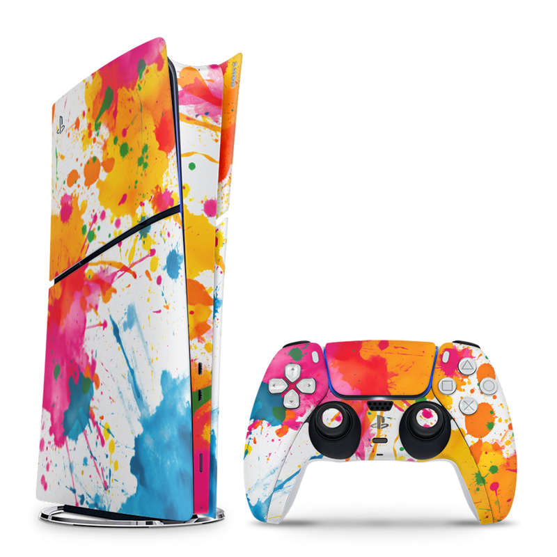 Decal Skin Sticker Compatible with PS5 Slim Digital (No Disk): Colorful Paint Splash