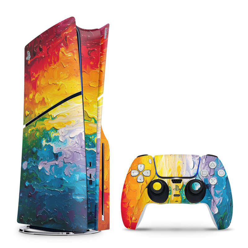 Decal Skin Sticker Compatible with PS5 Slim: Vibrant Rainbow Melt