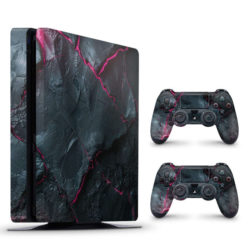 Decal Skin Sticker for PS4 Slim: Carbon Rock Glow Pink