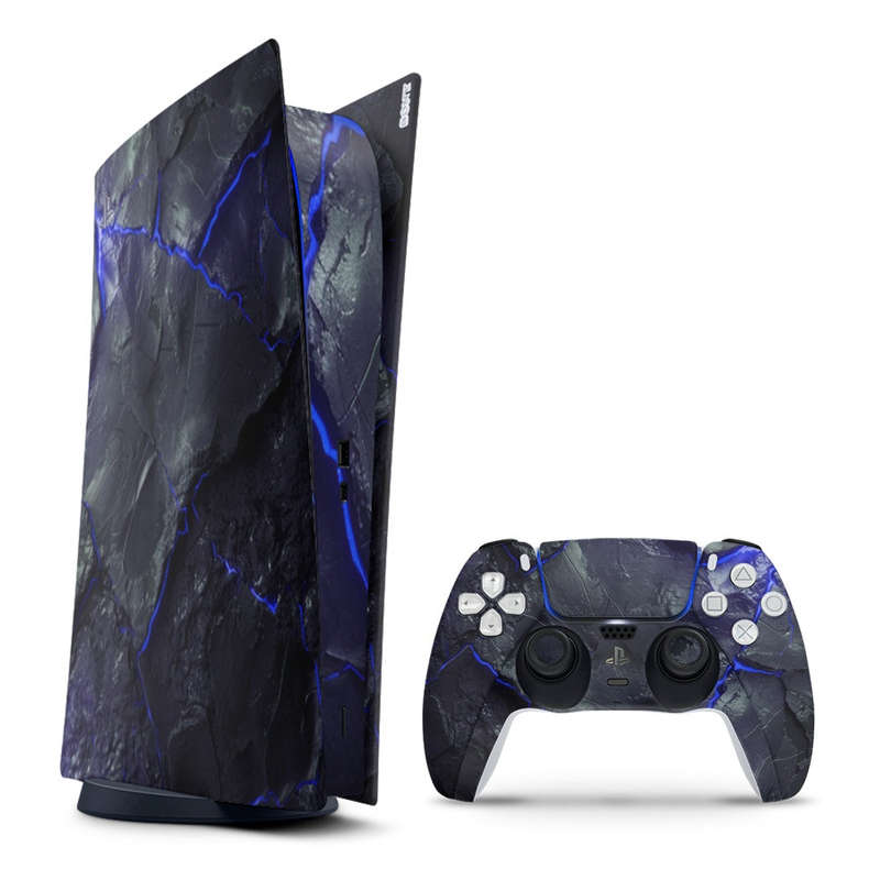 Decal Sticker Skin For PS5 Digital: Carbon Rock Glow Blue